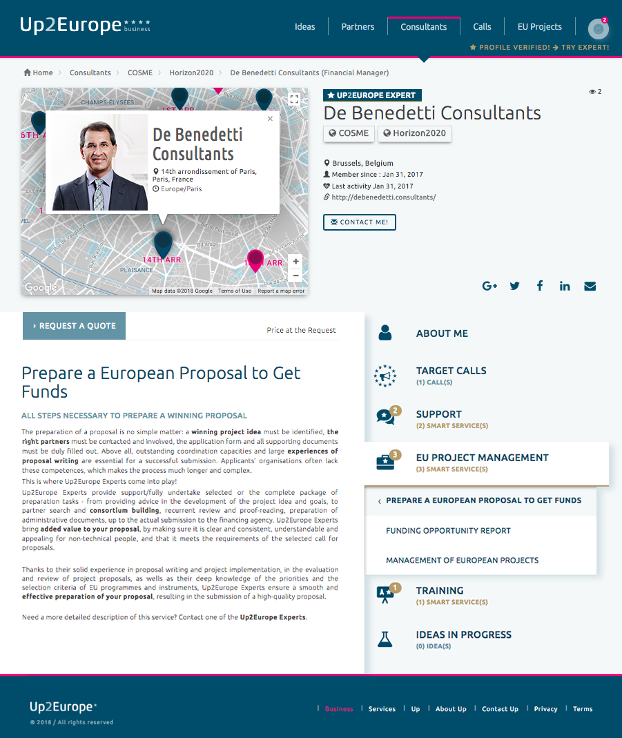 Expert Profile Page:: Up2Europe platform